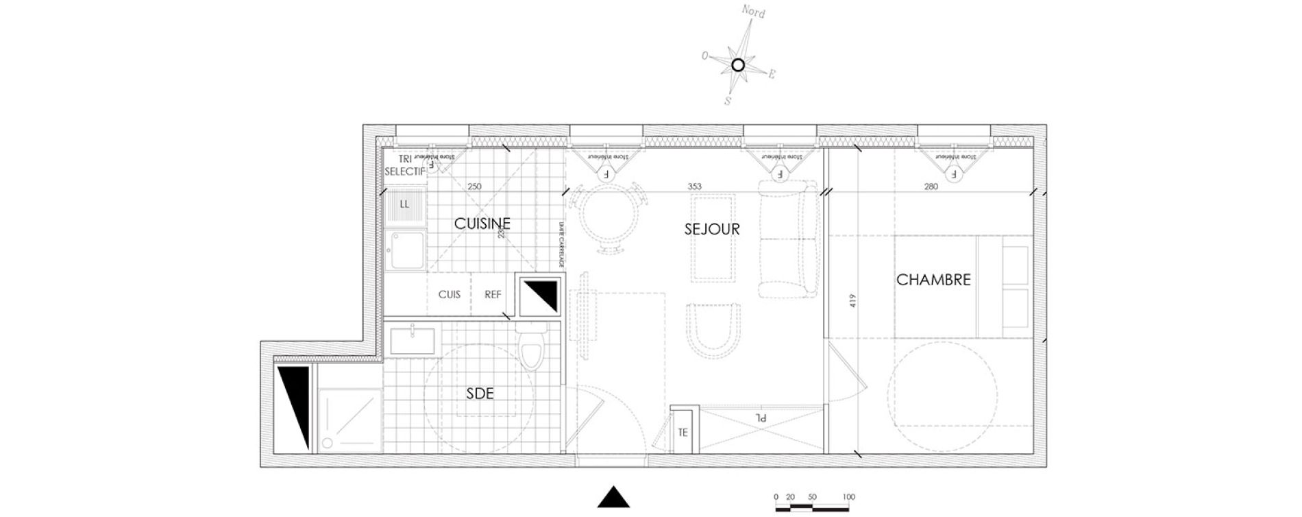 Appartement T2 de 37,09 m2 &agrave; Pontoise Centre