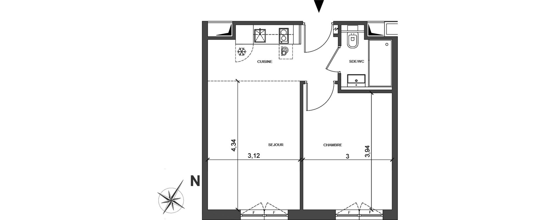 Appartement T2 de 36,67 m2 &agrave; Roissy-En-France Centre
