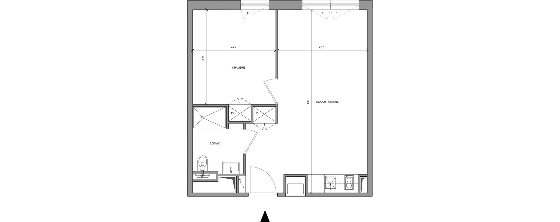 Appartement T2 meubl&eacute; de 37,40 m2 &agrave; Roissy-En-France Centre