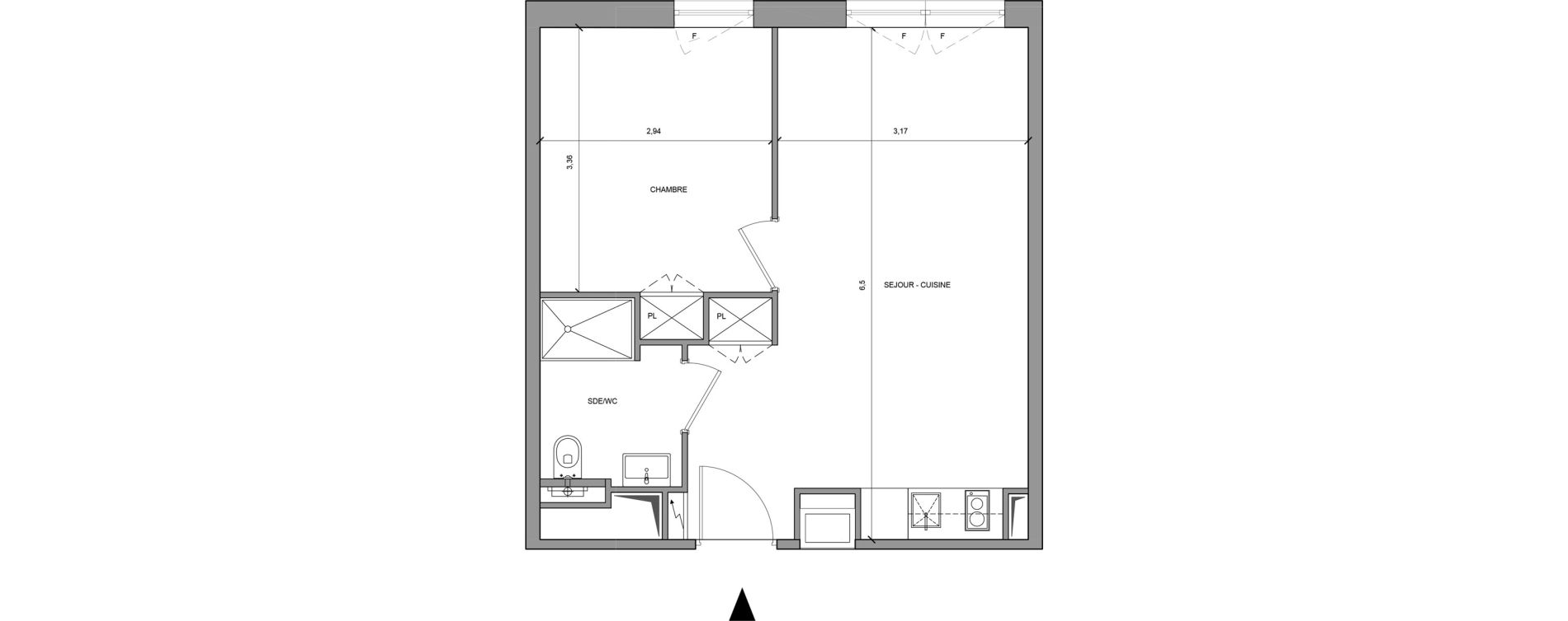 Appartement T2 meubl&eacute; de 37,40 m2 &agrave; Roissy-En-France Centre