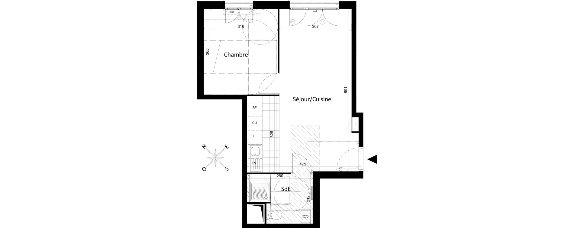 Appartement T2 de 40,86 m2 &agrave; Saint-Leu-La-For&ecirc;t Centre