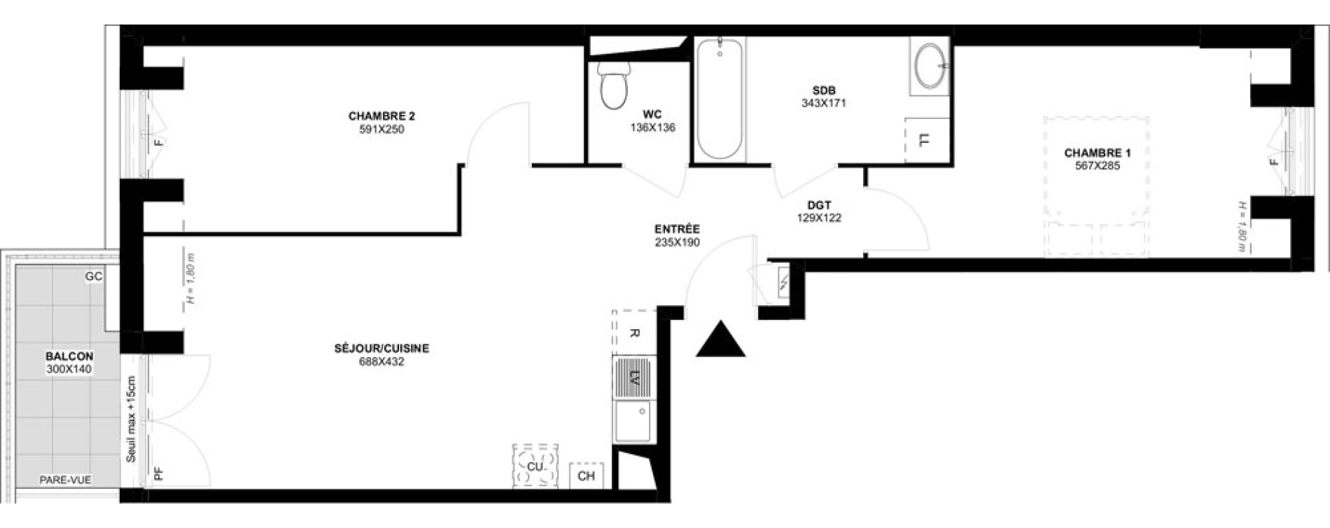 Appartement T3 de 62,57 m2 &agrave; Saint-Martin-Du-Tertre Centre