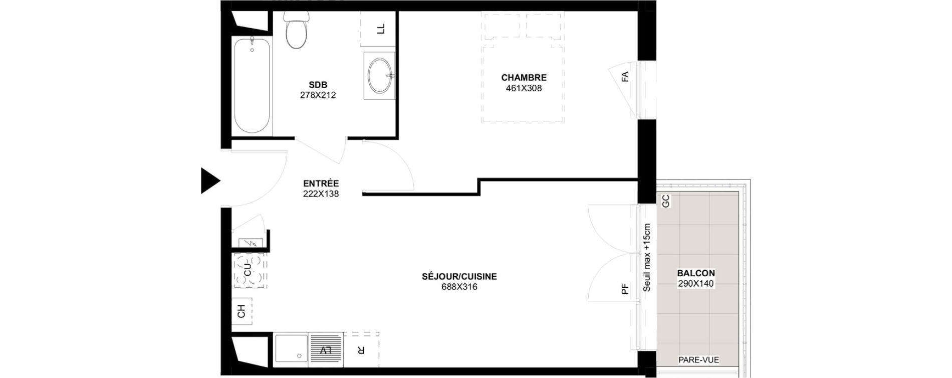 Appartement T2 de 40,08 m2 &agrave; Saint-Martin-Du-Tertre Centre