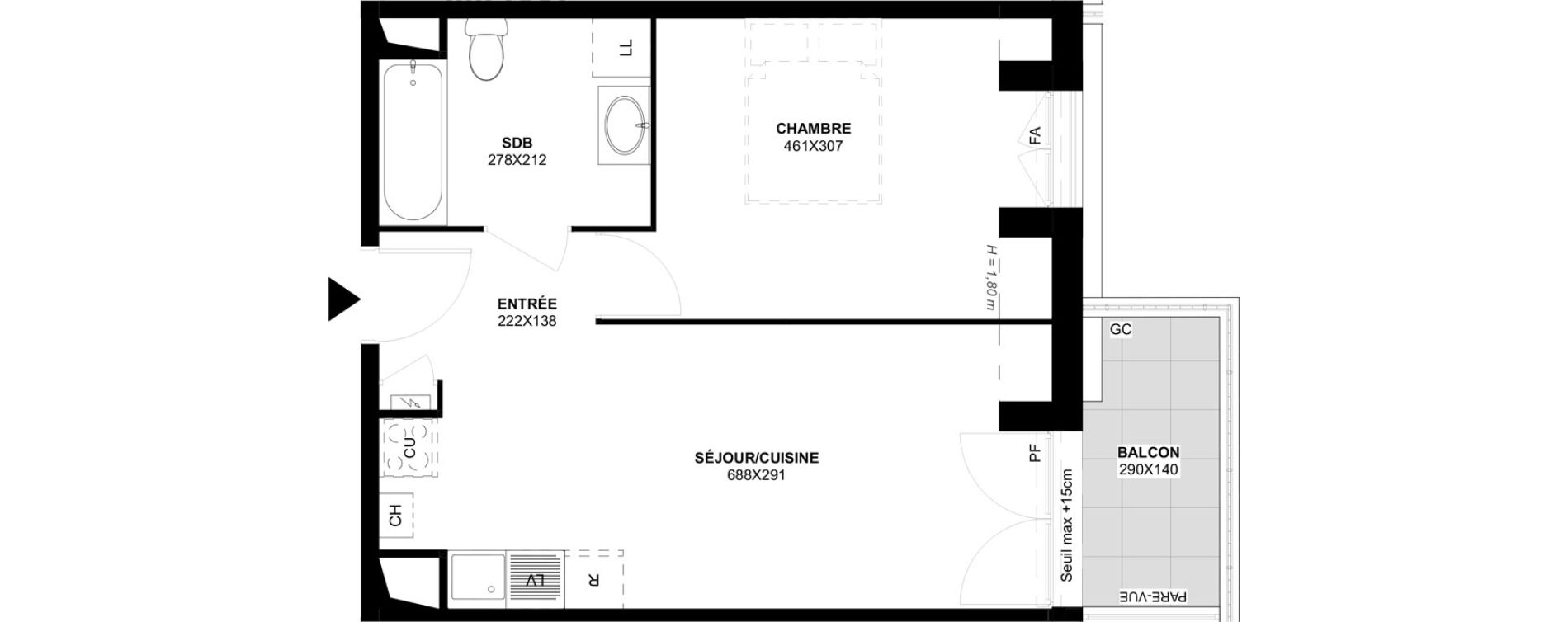 Appartement T2 de 38,49 m2 &agrave; Saint-Martin-Du-Tertre Centre