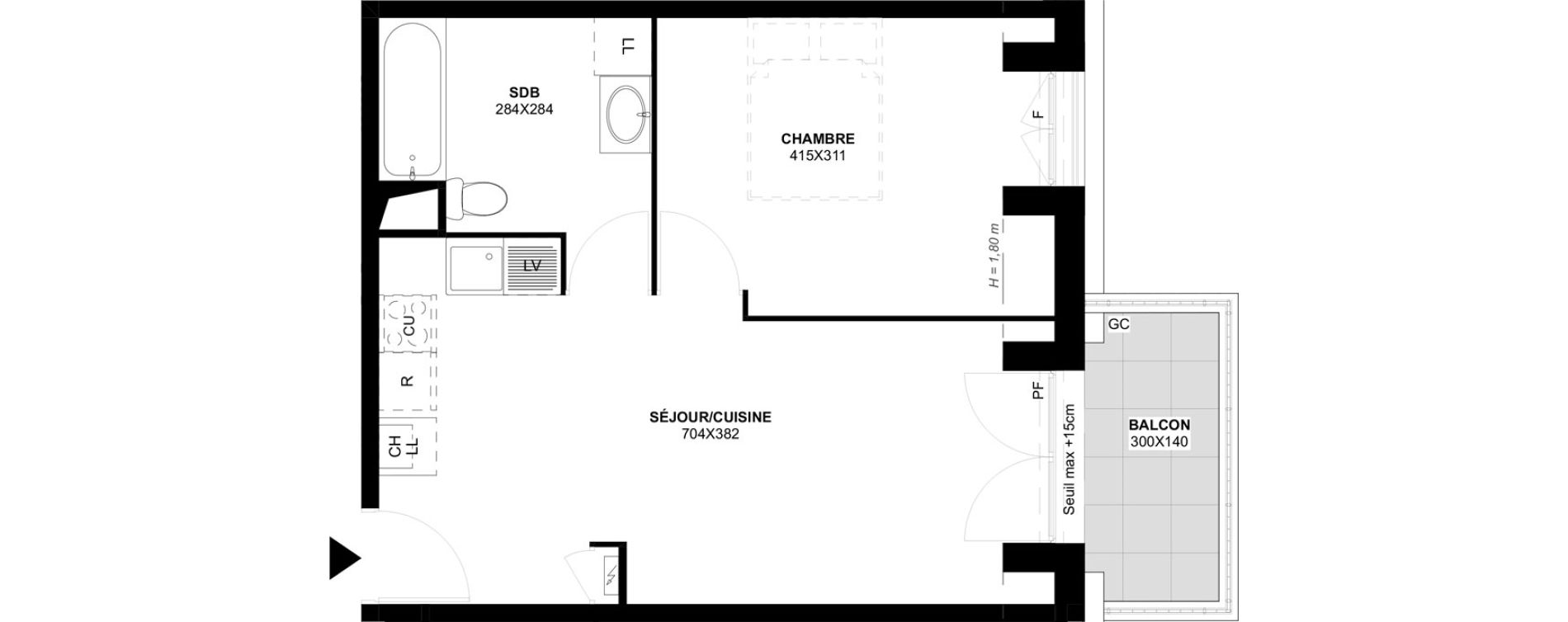 Appartement T2 de 40,26 m2 &agrave; Saint-Martin-Du-Tertre Centre