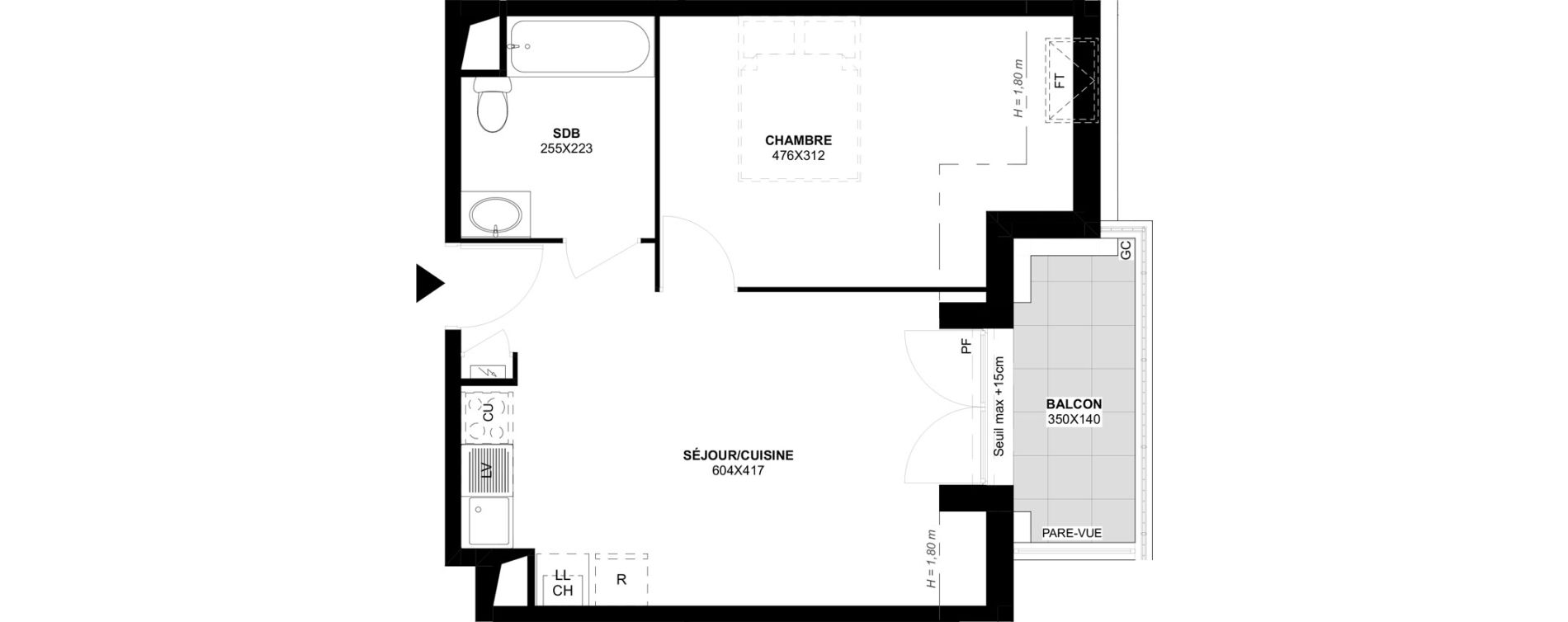 Appartement T2 de 38,43 m2 &agrave; Saint-Martin-Du-Tertre Centre