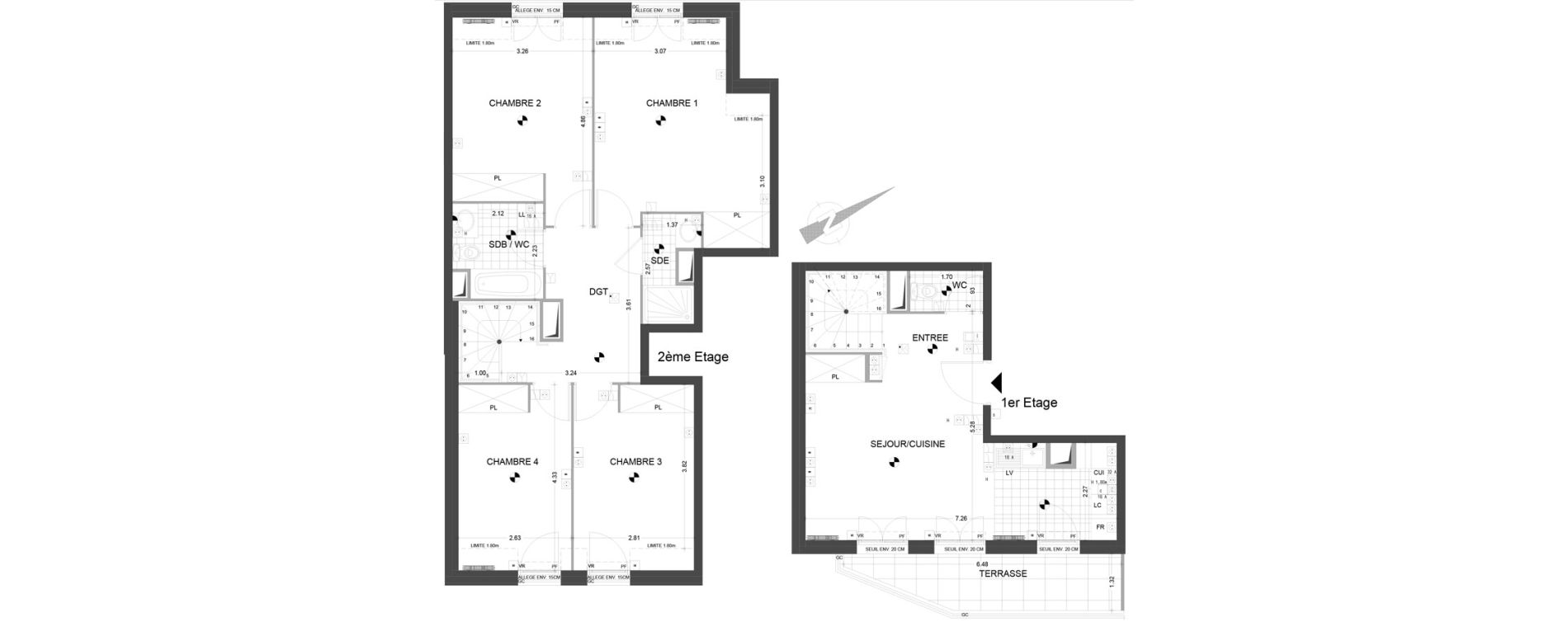 Duplex T5 de 96,22 m2 &agrave; Sannois Gabriel p&eacute;ri