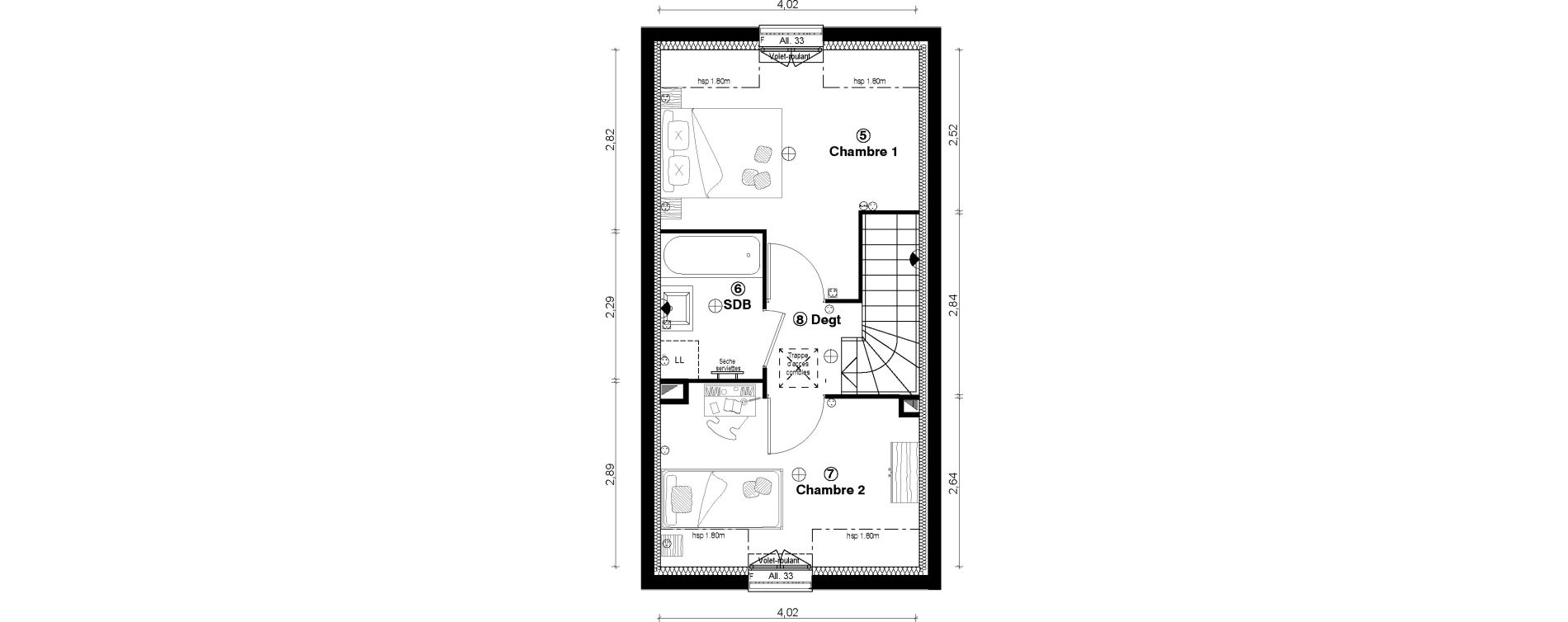Duplex T3 de 55,50 m2 &agrave; Vaur&eacute;al Centre