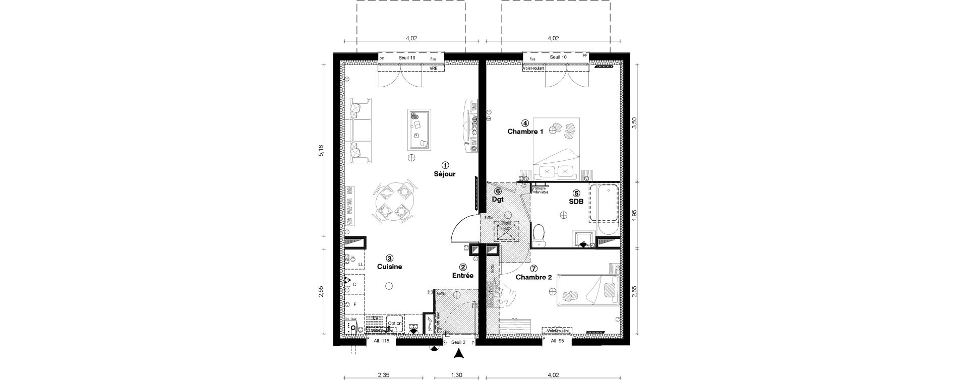 Appartement T3 de 63,80 m2 &agrave; Vaur&eacute;al Centre