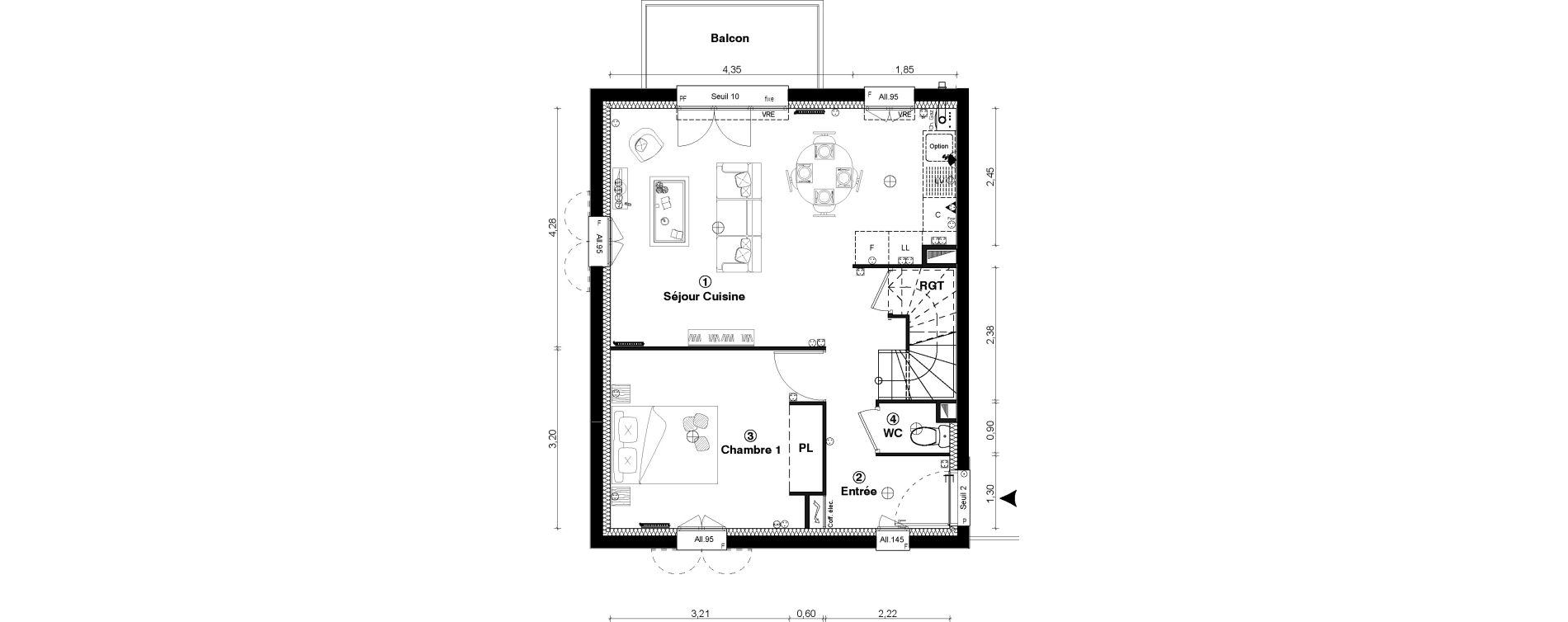 Duplex T4 de 74,10 m2 &agrave; Vaur&eacute;al Centre