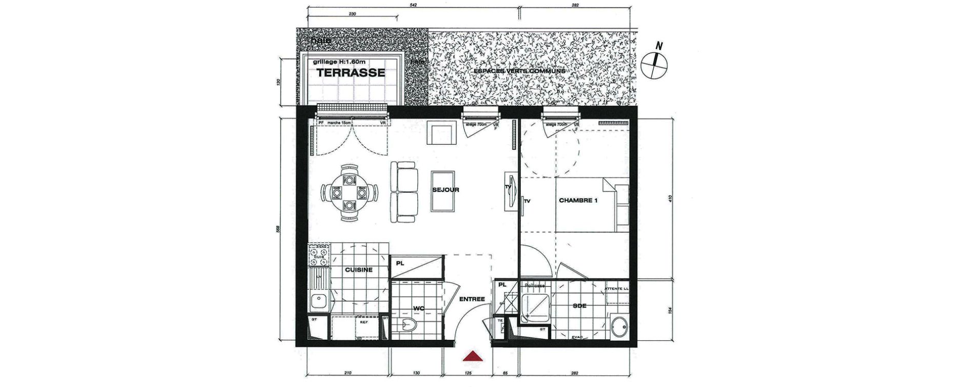 Appartement T2 de 45,10 m2 &agrave; Vaur&eacute;al Centre