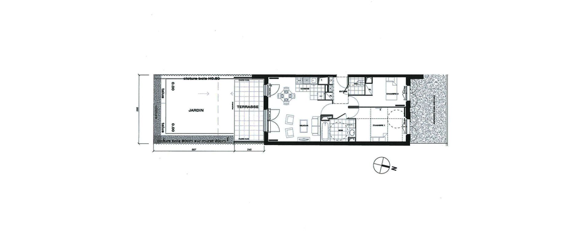 Appartement T3 de 57,67 m2 &agrave; Vaur&eacute;al Centre