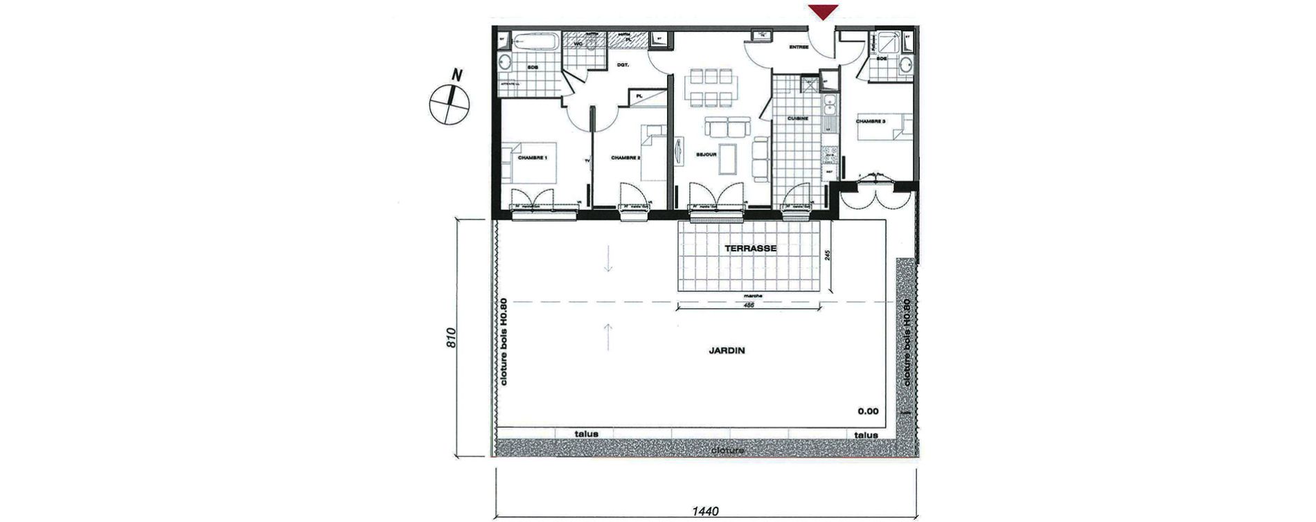Appartement T4 de 79,49 m2 &agrave; Vaur&eacute;al Centre