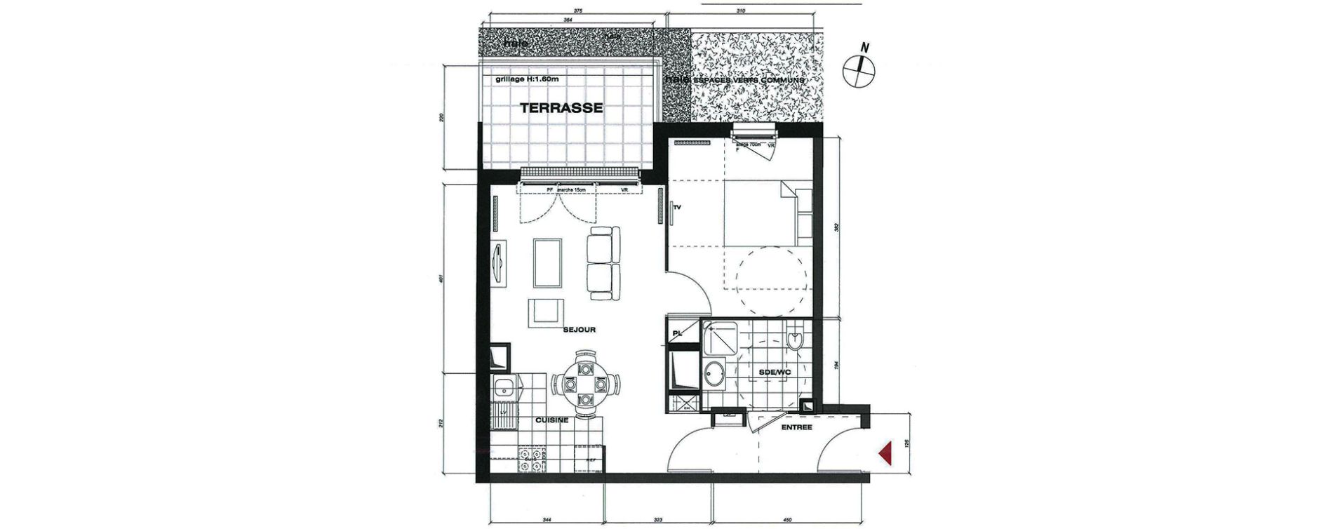 Appartement T2 de 44,78 m2 &agrave; Vaur&eacute;al Centre