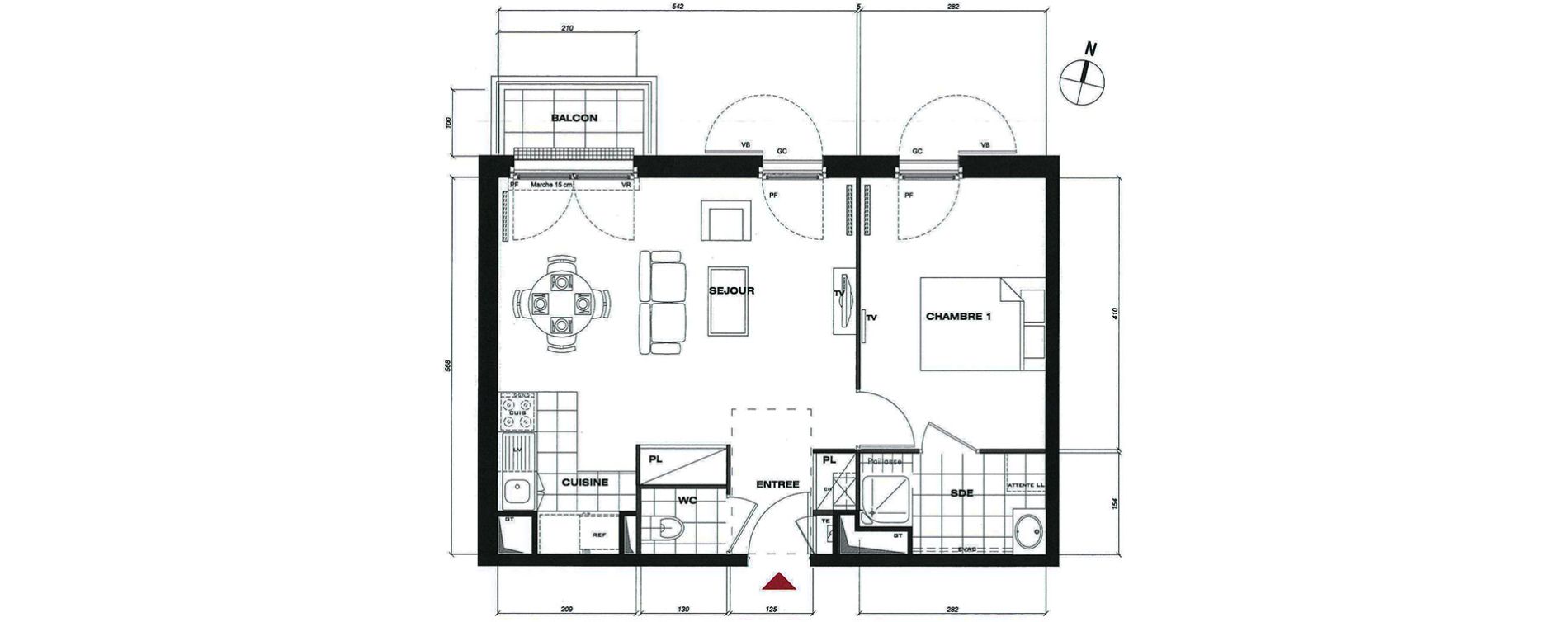 Appartement T2 de 45,04 m2 &agrave; Vaur&eacute;al Centre