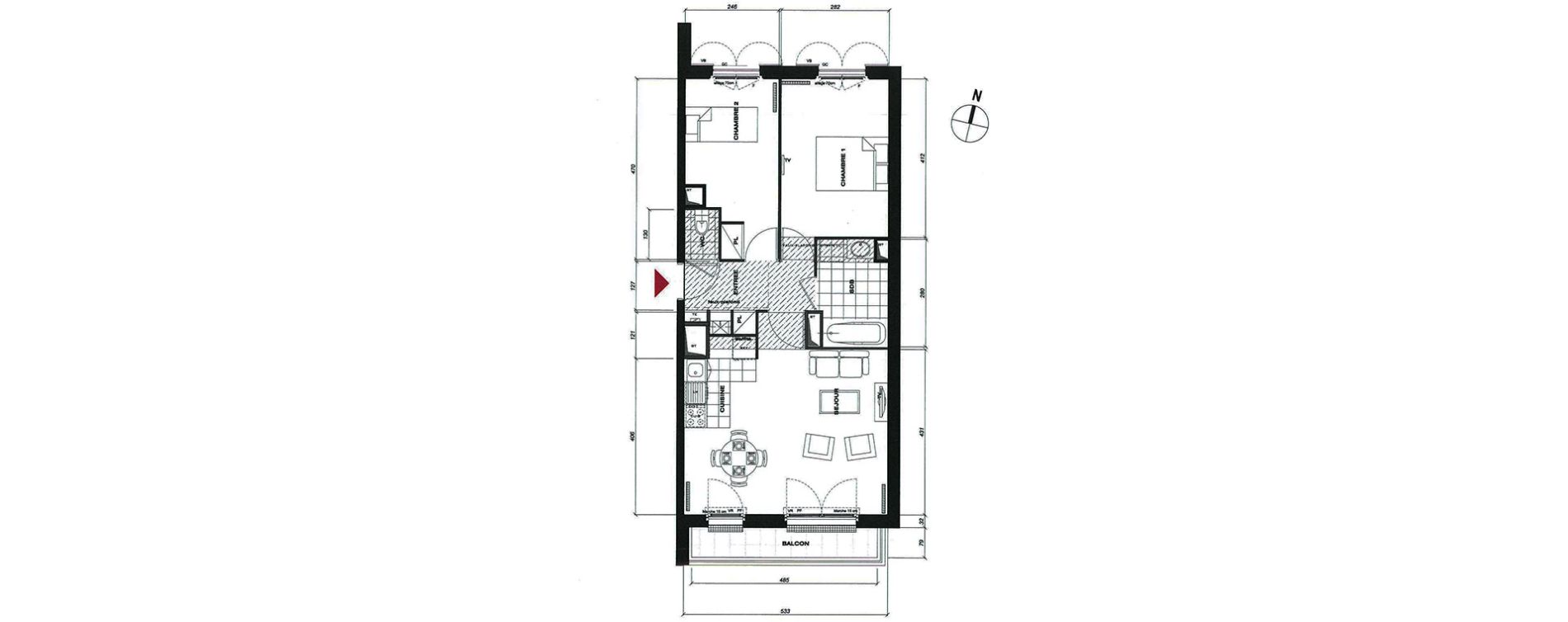 Appartement T3 de 57,65 m2 &agrave; Vaur&eacute;al Centre