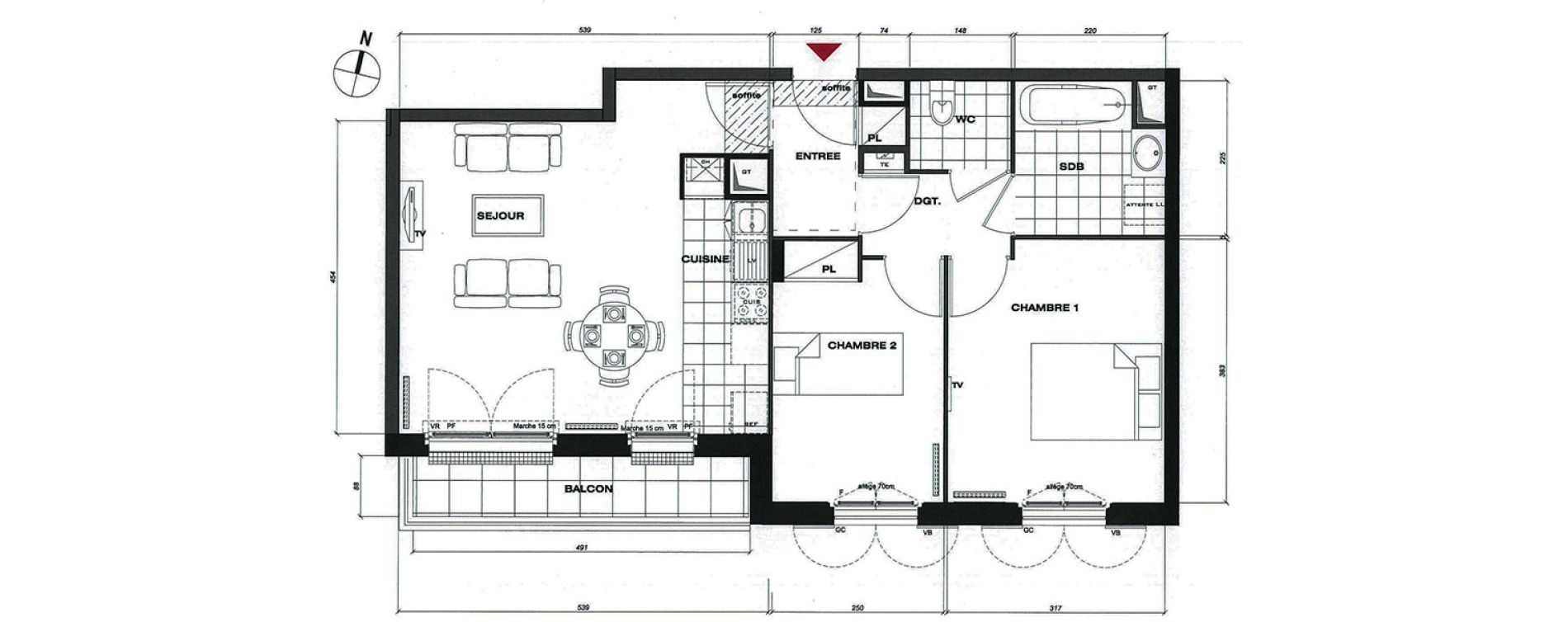 Appartement T3 de 58,27 m2 &agrave; Vaur&eacute;al Centre