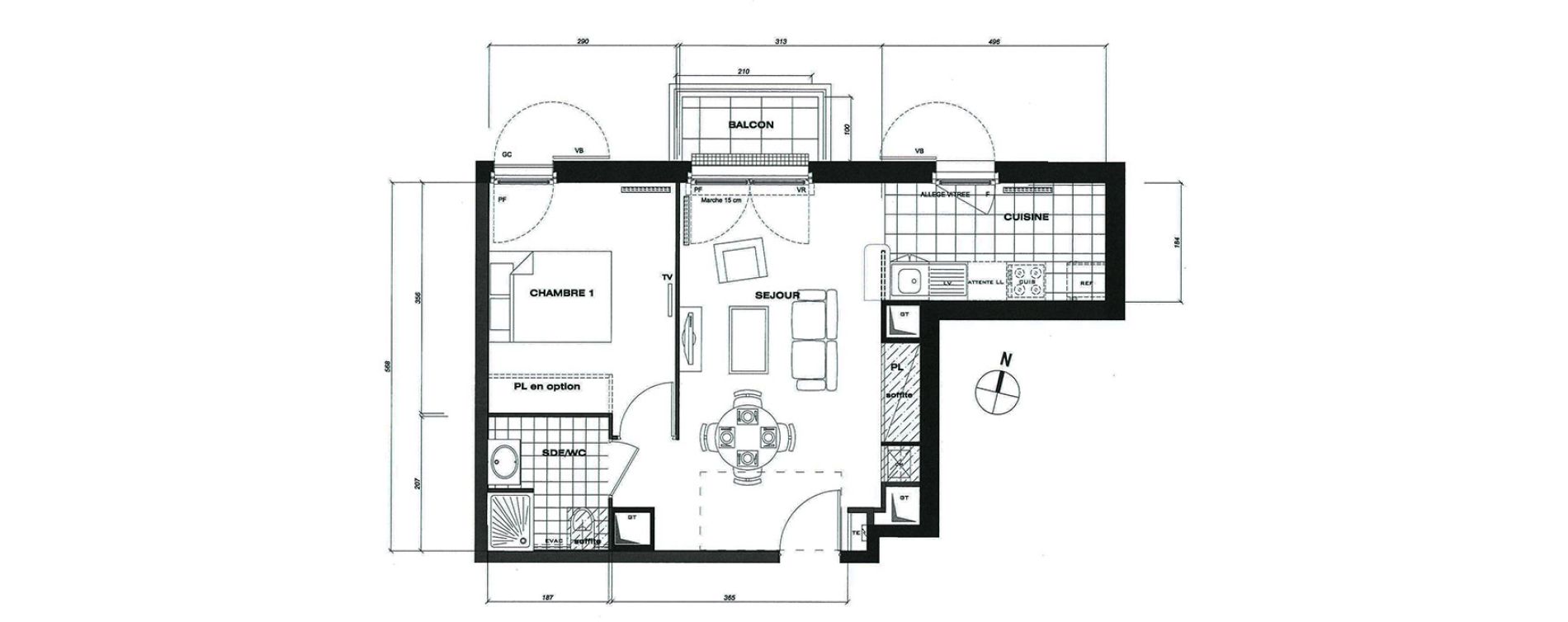Appartement T2 de 40,82 m2 &agrave; Vaur&eacute;al Centre