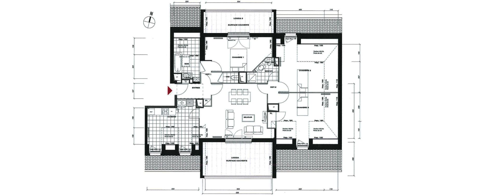 Appartement T4 de 89,13 m2 &agrave; Vaur&eacute;al Centre