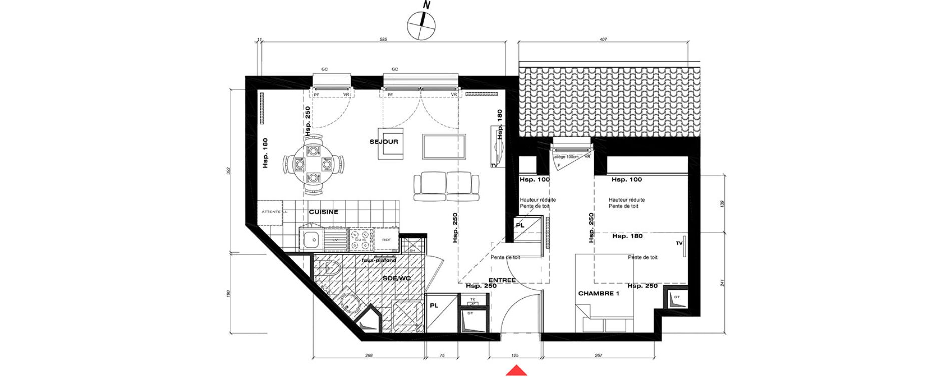 Appartement T2 de 41,38 m2 &agrave; Vaur&eacute;al Centre
