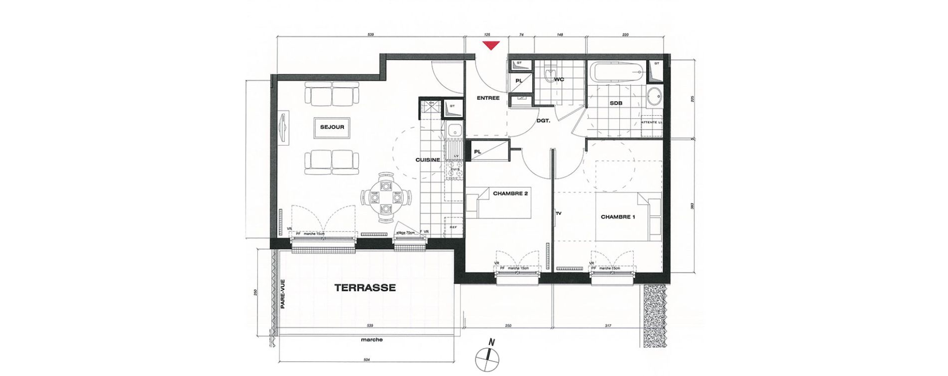Appartement T3 de 58,99 m2 &agrave; Vaur&eacute;al Centre