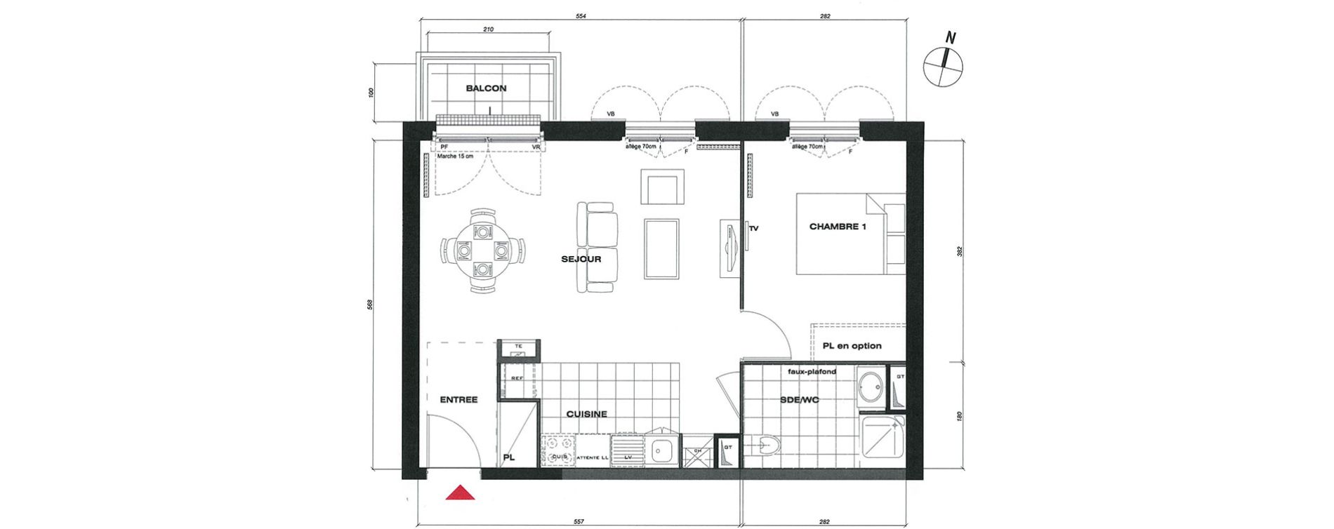 Appartement T2 de 45,66 m2 &agrave; Vaur&eacute;al Centre