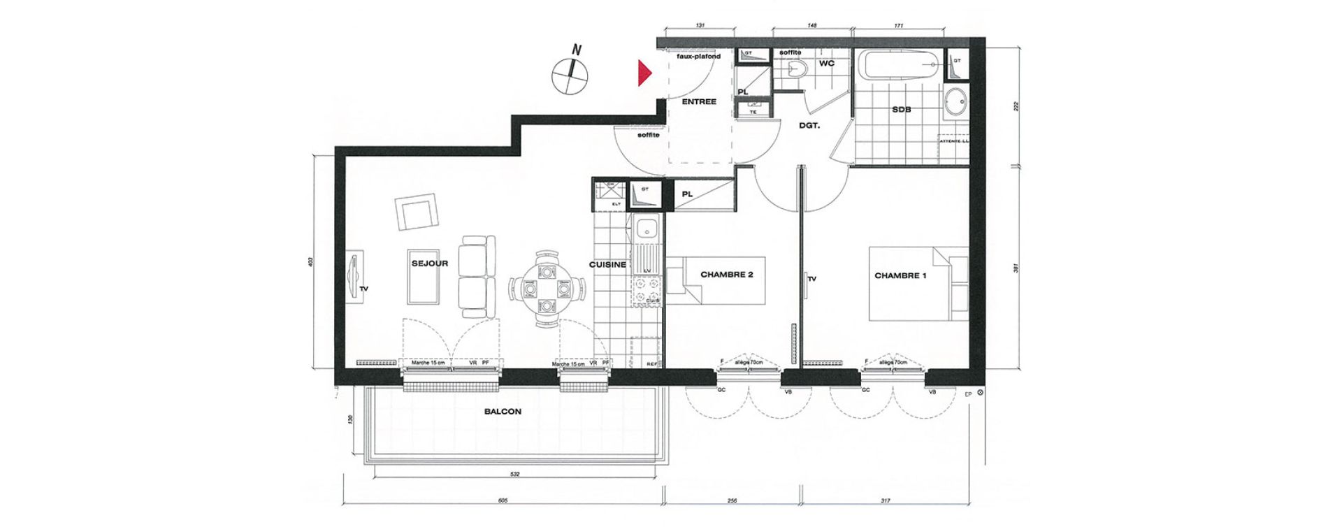 Appartement T3 de 58,92 m2 &agrave; Vaur&eacute;al Centre