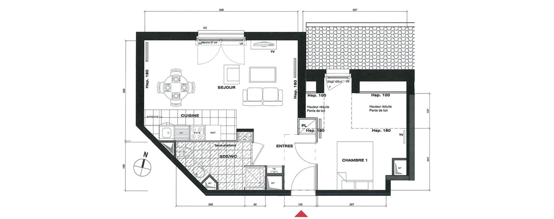 Appartement T2 de 41,94 m2 &agrave; Vaur&eacute;al Centre