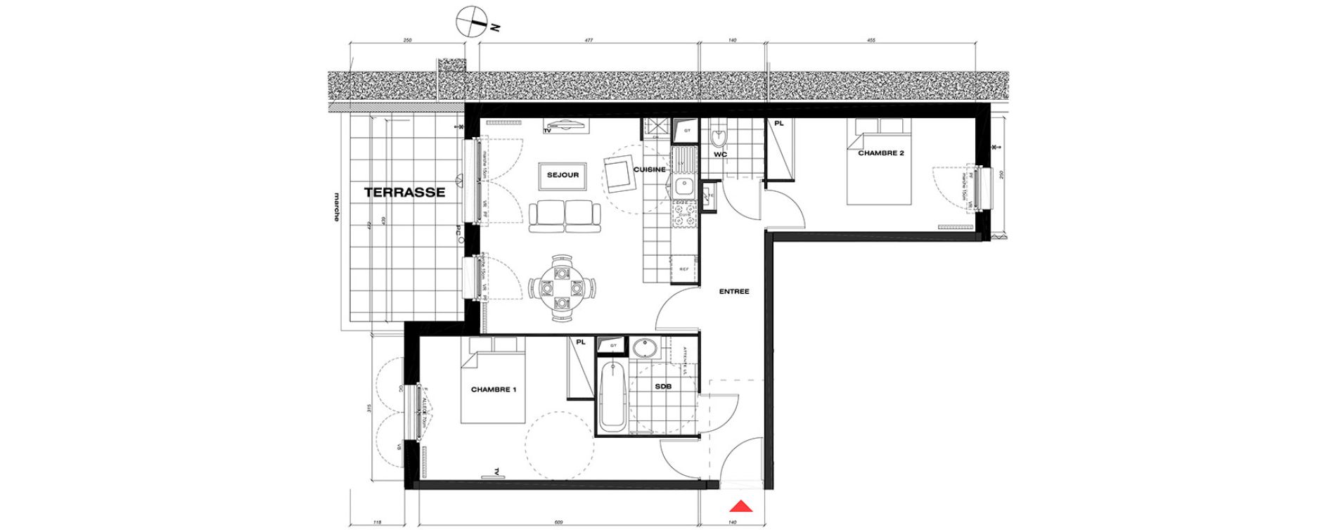 Appartement T3 de 62,72 m2 &agrave; Vaur&eacute;al Centre