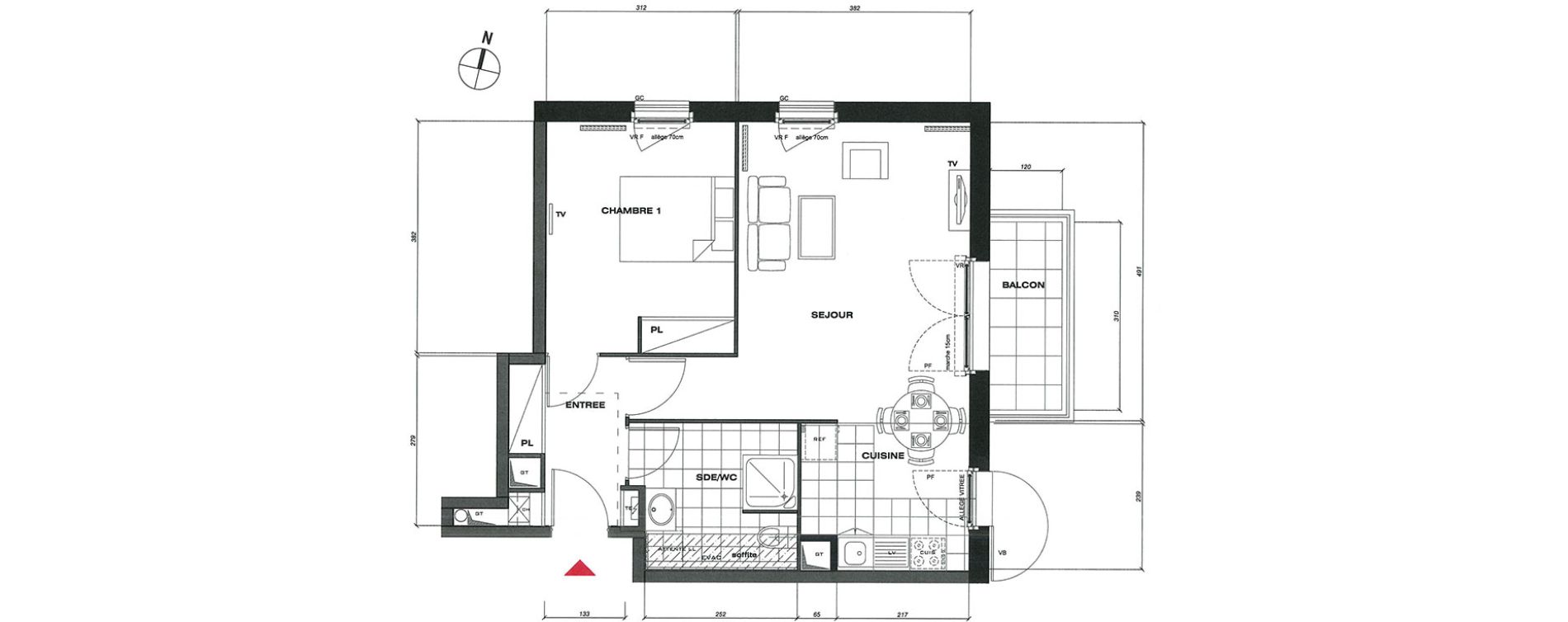 Appartement T2 de 50,17 m2 &agrave; Vaur&eacute;al Centre