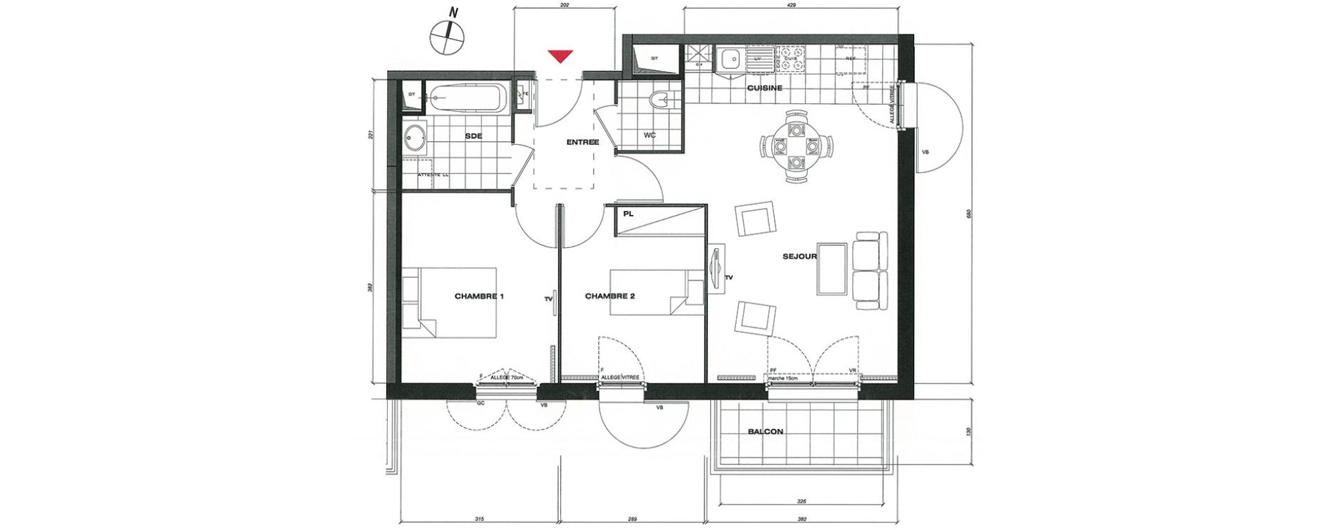 Appartement T3 de 62,15 m2 &agrave; Vaur&eacute;al Centre