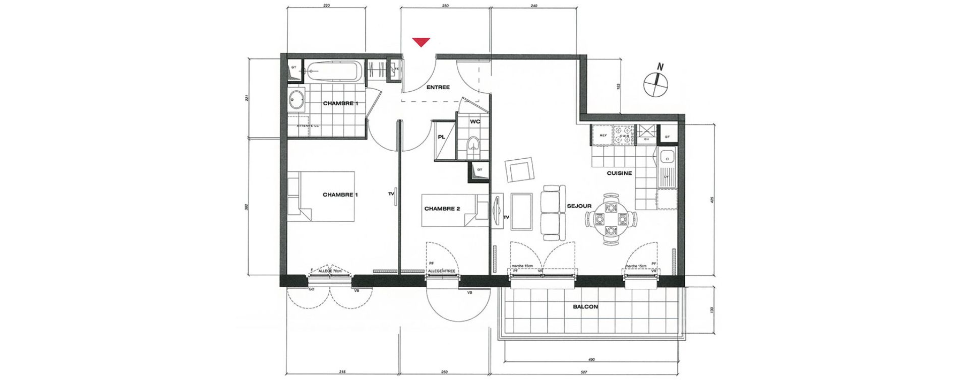Appartement T3 de 59,37 m2 &agrave; Vaur&eacute;al Centre