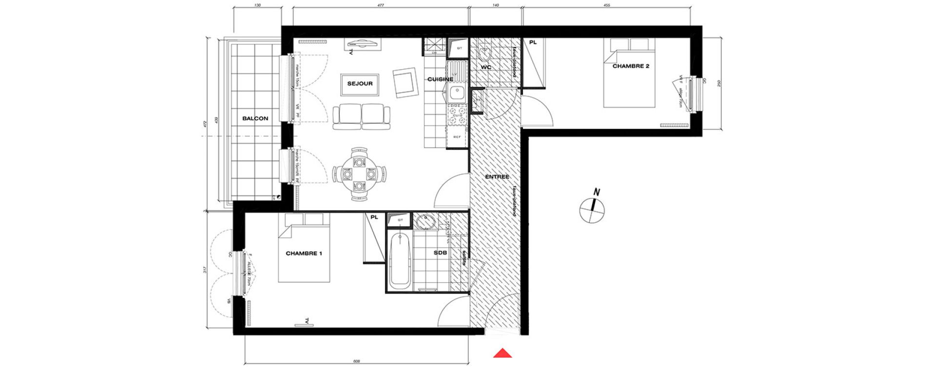 Appartement T3 de 62,74 m2 &agrave; Vaur&eacute;al Centre