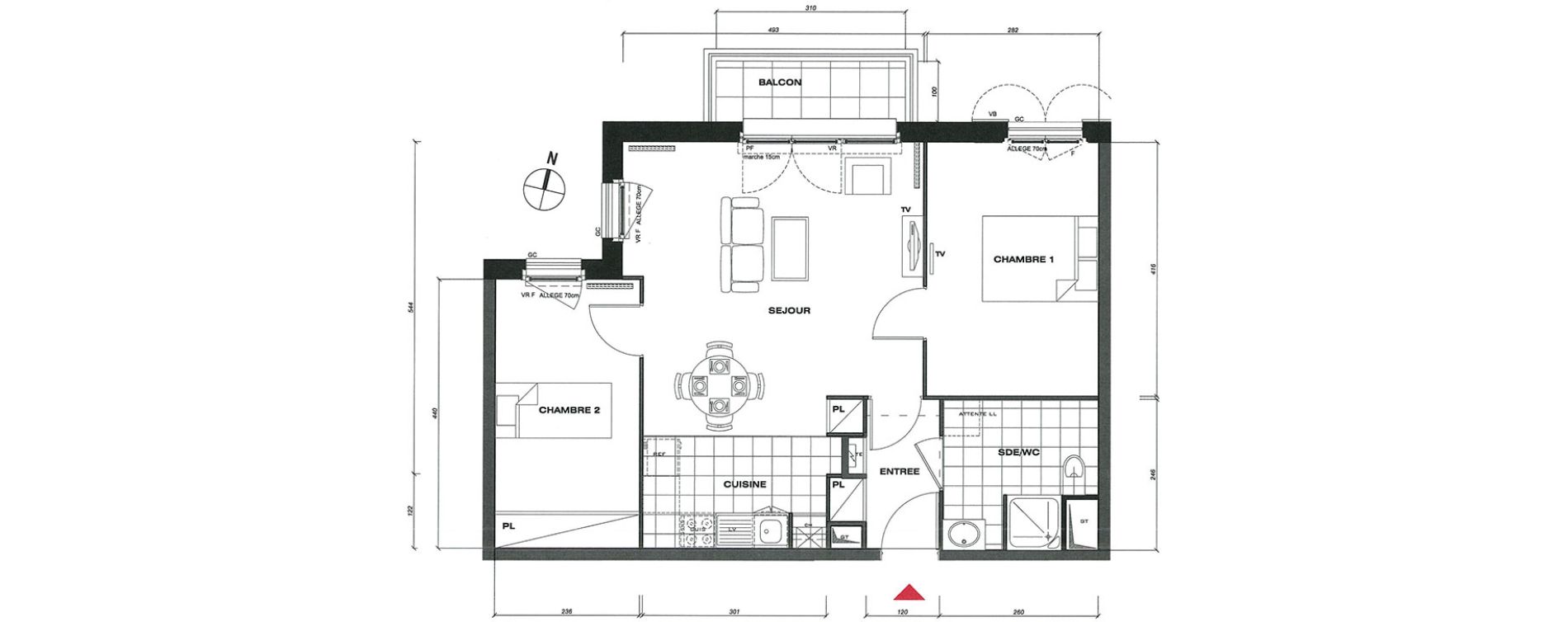 Appartement T3 de 59,12 m2 &agrave; Vaur&eacute;al Centre