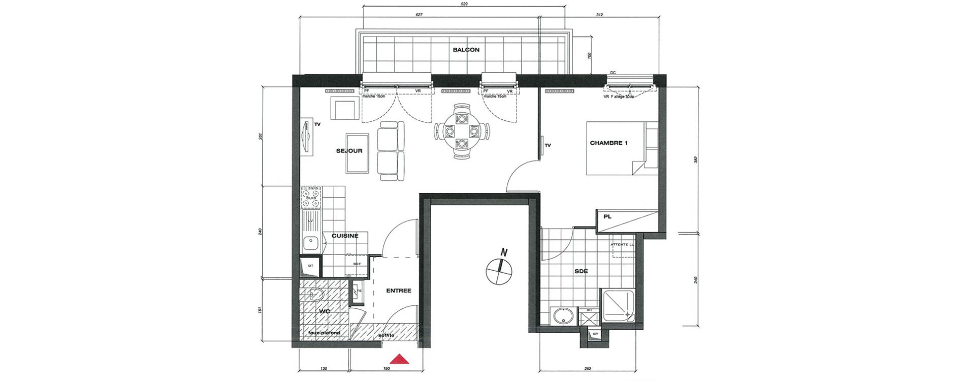 Appartement T2 de 46,77 m2 &agrave; Vaur&eacute;al Centre