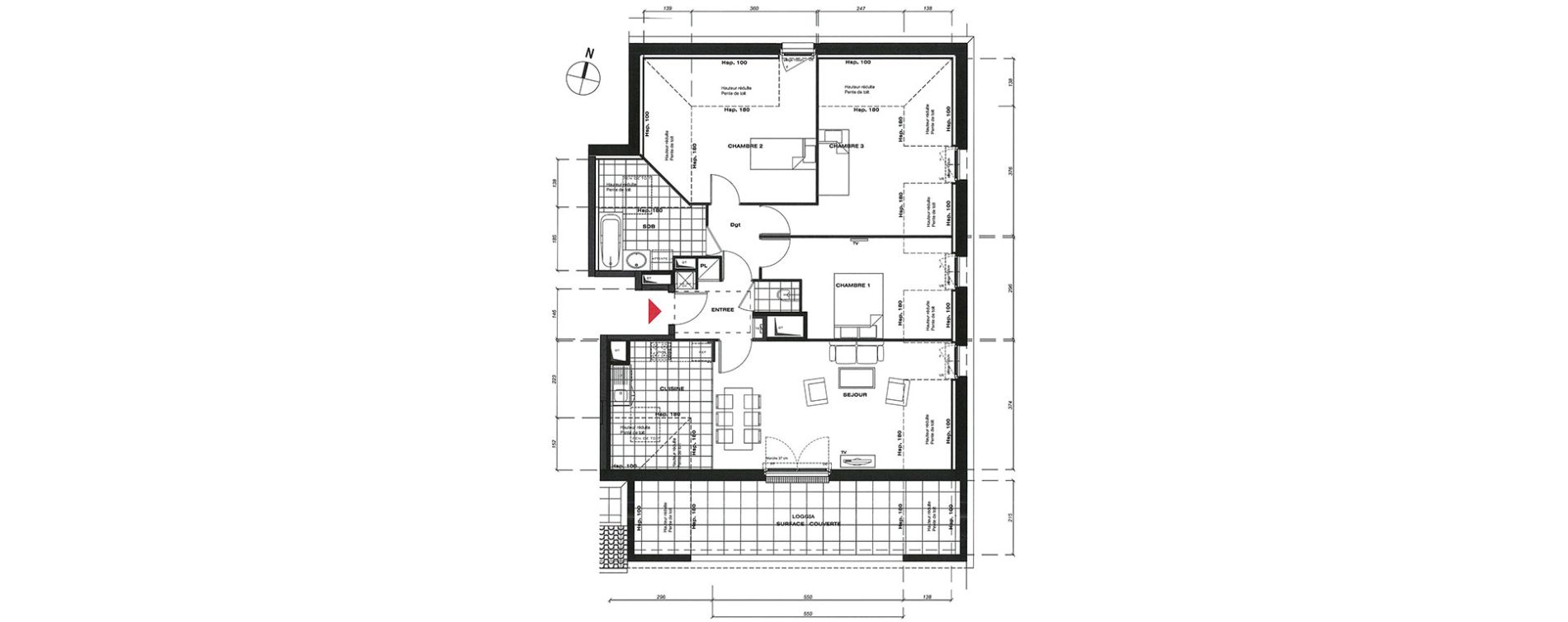Appartement T4 de 72,20 m2 &agrave; Vaur&eacute;al Centre