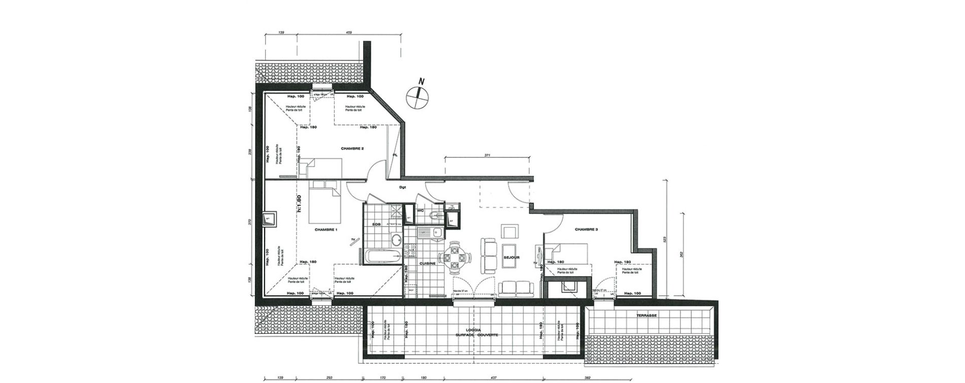 Appartement T4 de 71,59 m2 &agrave; Vaur&eacute;al Centre