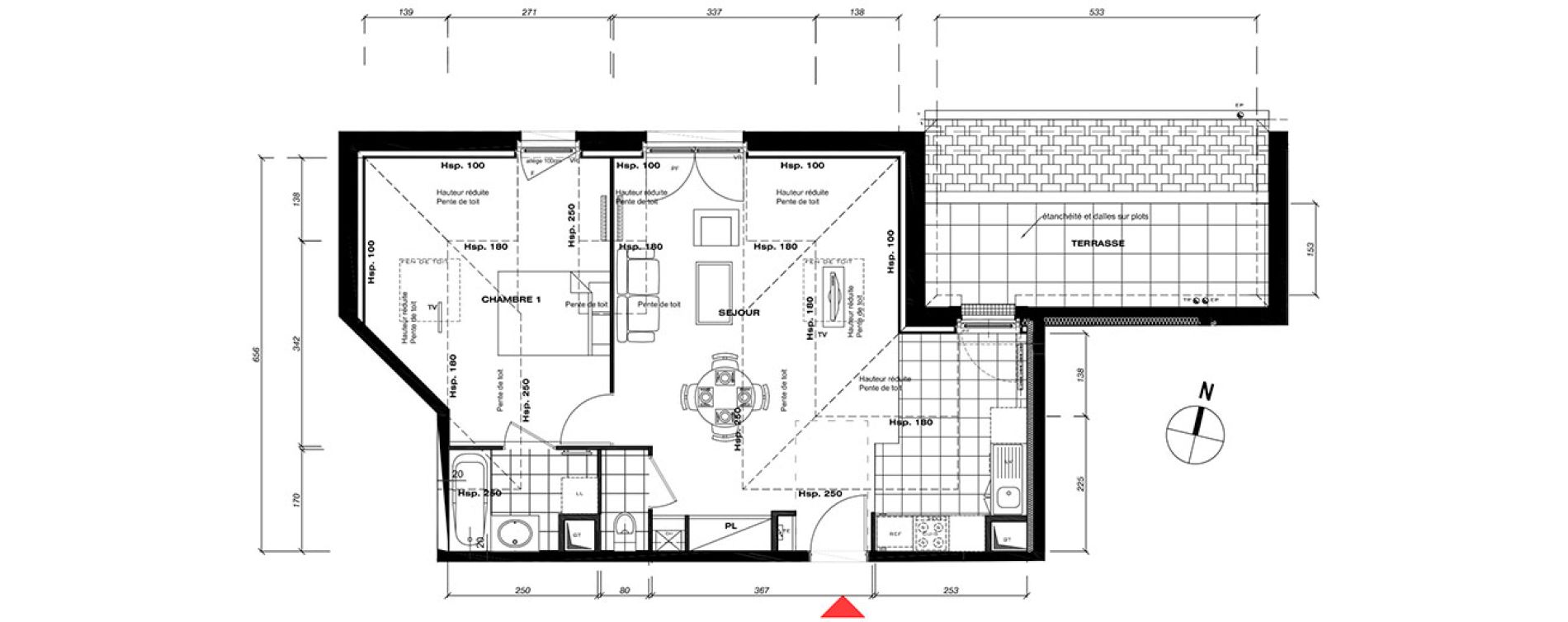 Appartement T2 de 43,52 m2 &agrave; Vaur&eacute;al Centre