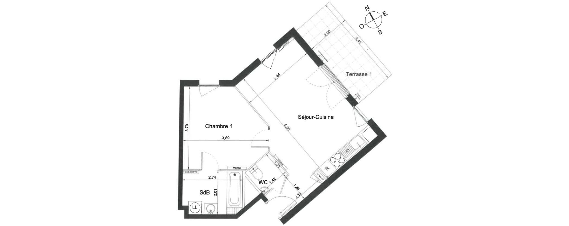 Appartement T2 de 44,50 m2 à Villiers-Le-Bel Centre