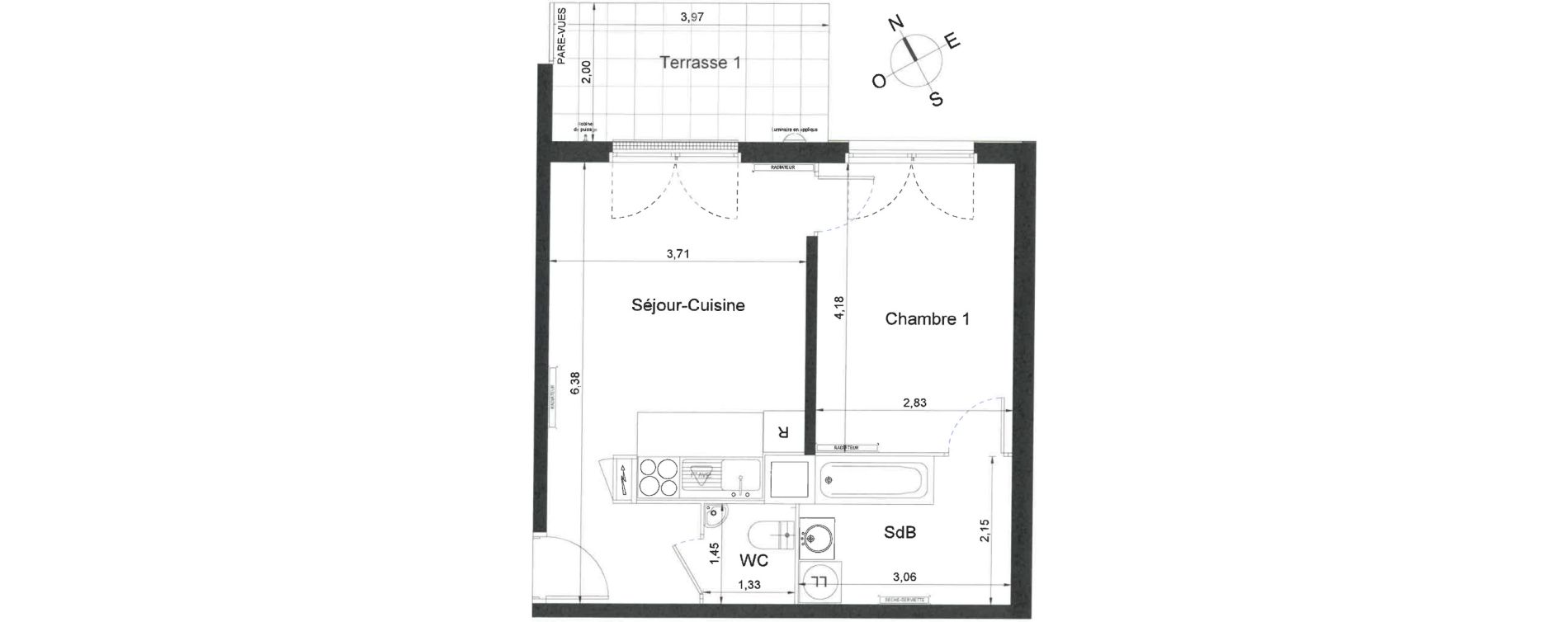 Appartement T2 de 40,90 m2 à Villiers-Le-Bel Centre