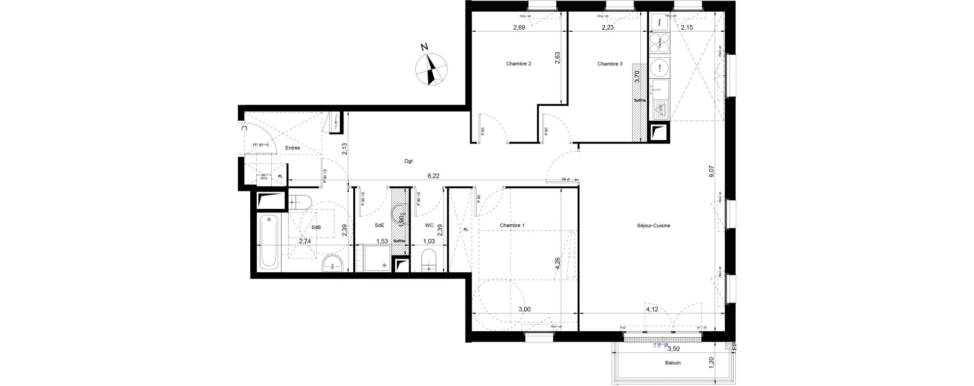 Appartement T4 de 90,30 m2 à Villiers-Le-Bel Centre