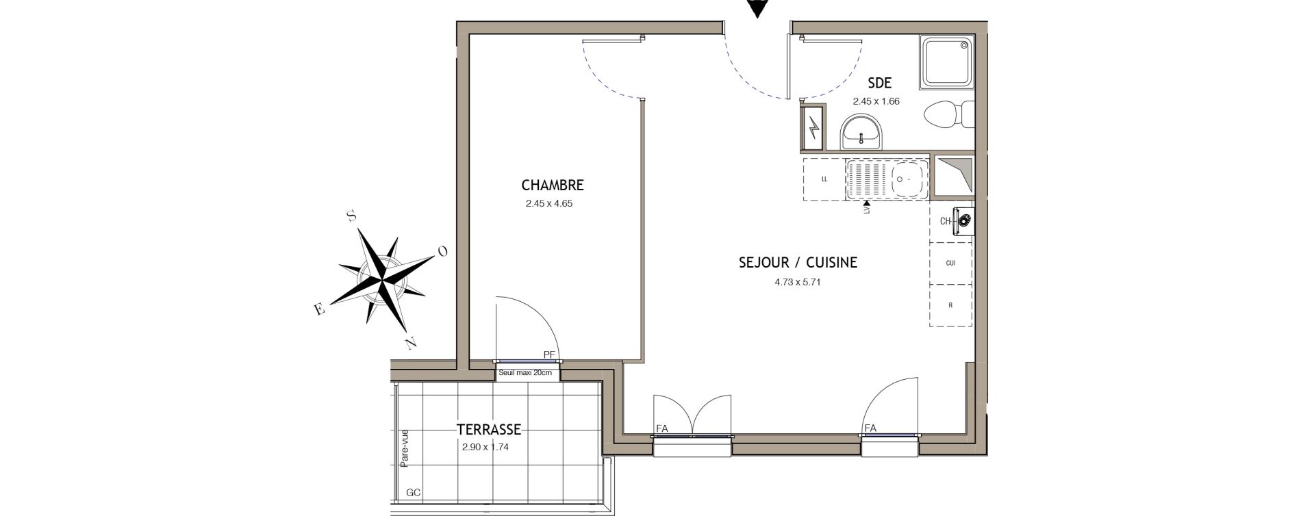 Appartement T2 de 37,67 m2 &agrave; Villiers-Le-Bel Village - val roger