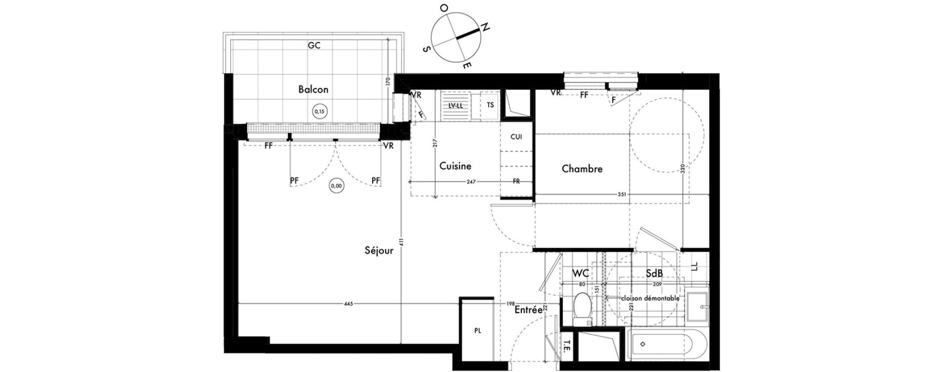 Appartement T2 de 44,80 m2 &agrave; Ach&egrave;res Centre