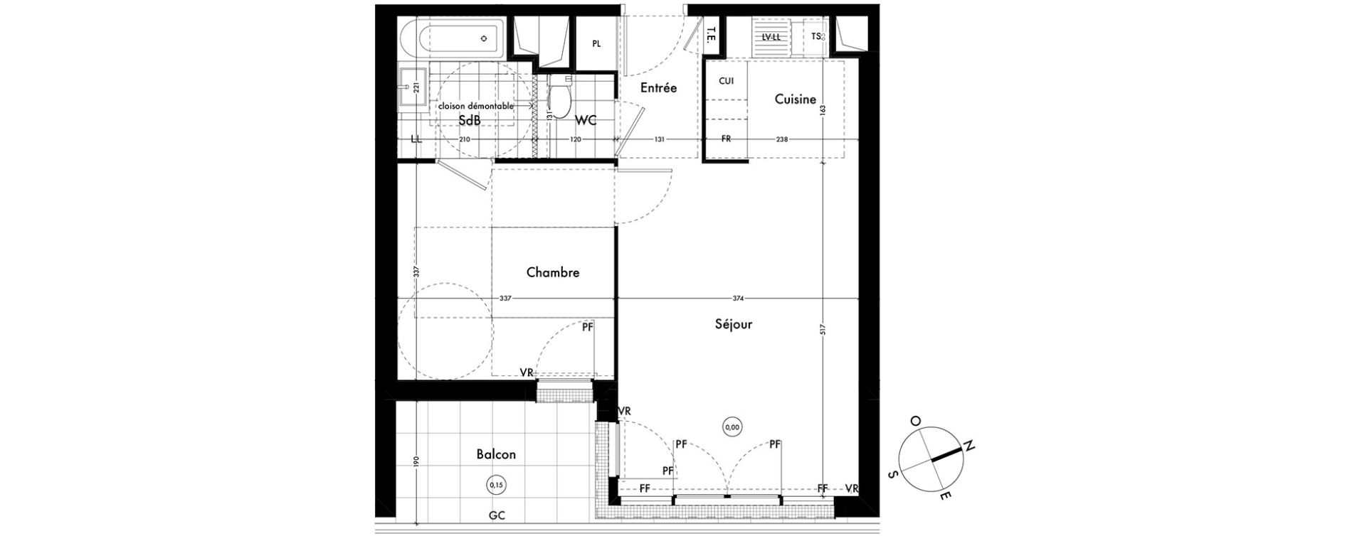 Appartement T2 de 45,02 m2 &agrave; Ach&egrave;res Centre