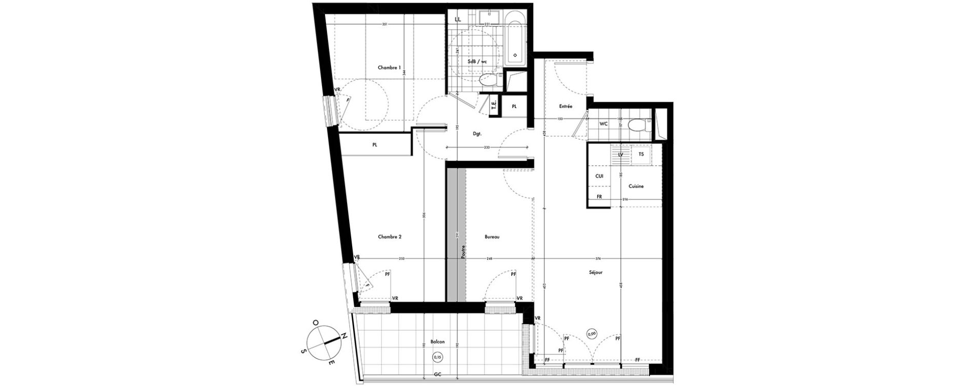 Appartement T3 de 73,74 m2 &agrave; Ach&egrave;res Centre