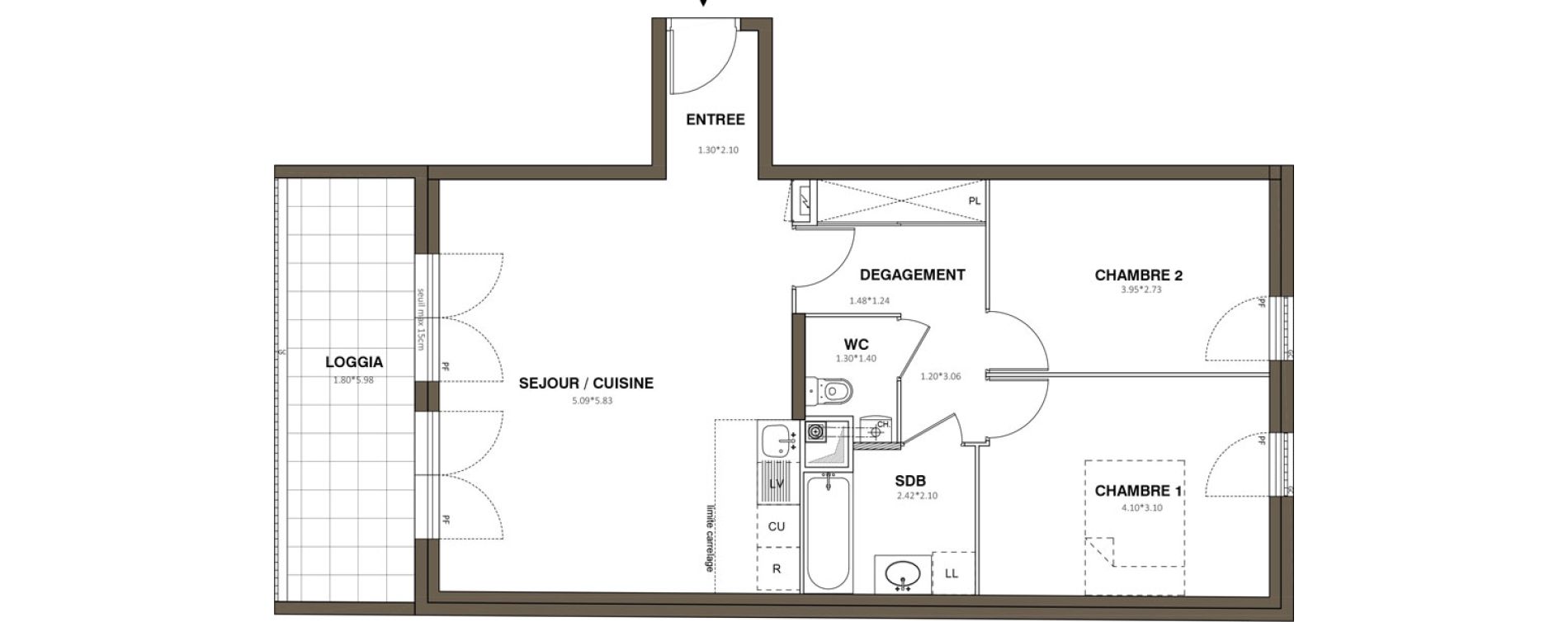 Appartement T3 de 69,23 m2 &agrave; Ach&egrave;res Le ch&ecirc;ne feuillu