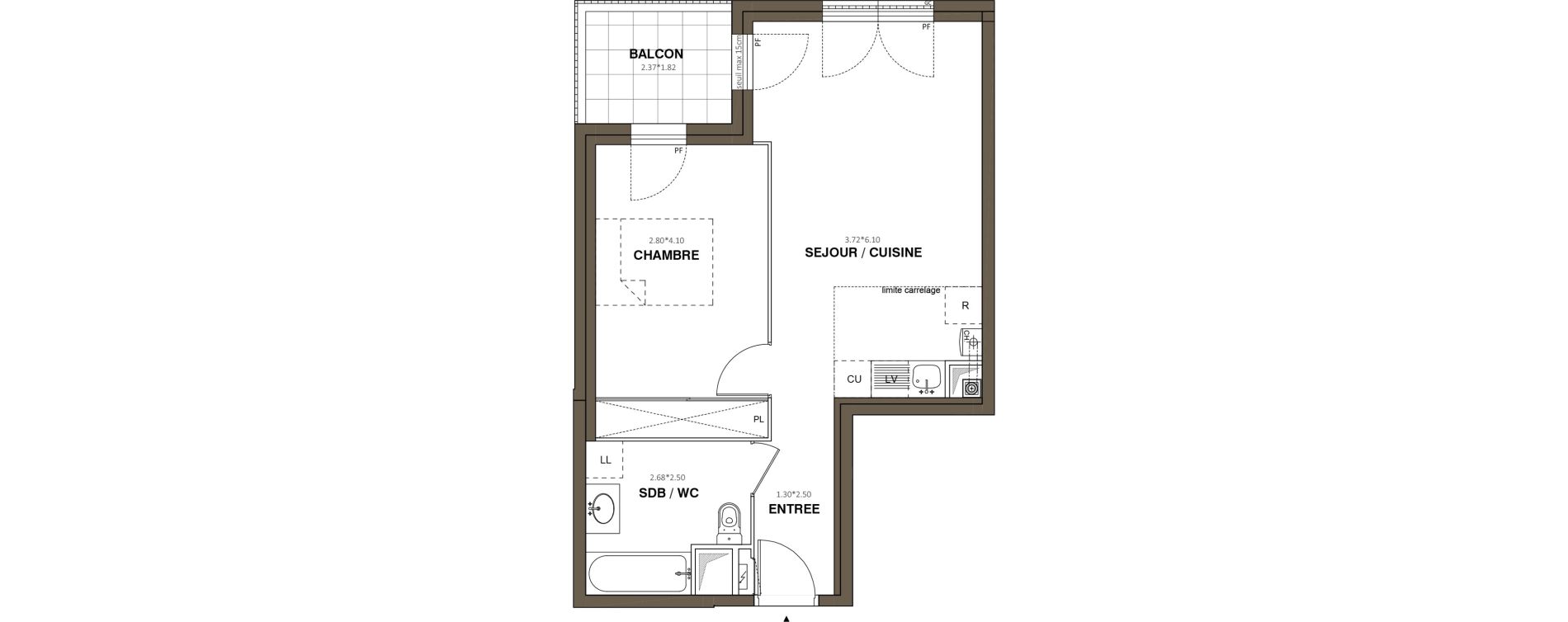 Appartement T2 de 44,25 m2 &agrave; Ach&egrave;res Le ch&ecirc;ne feuillu