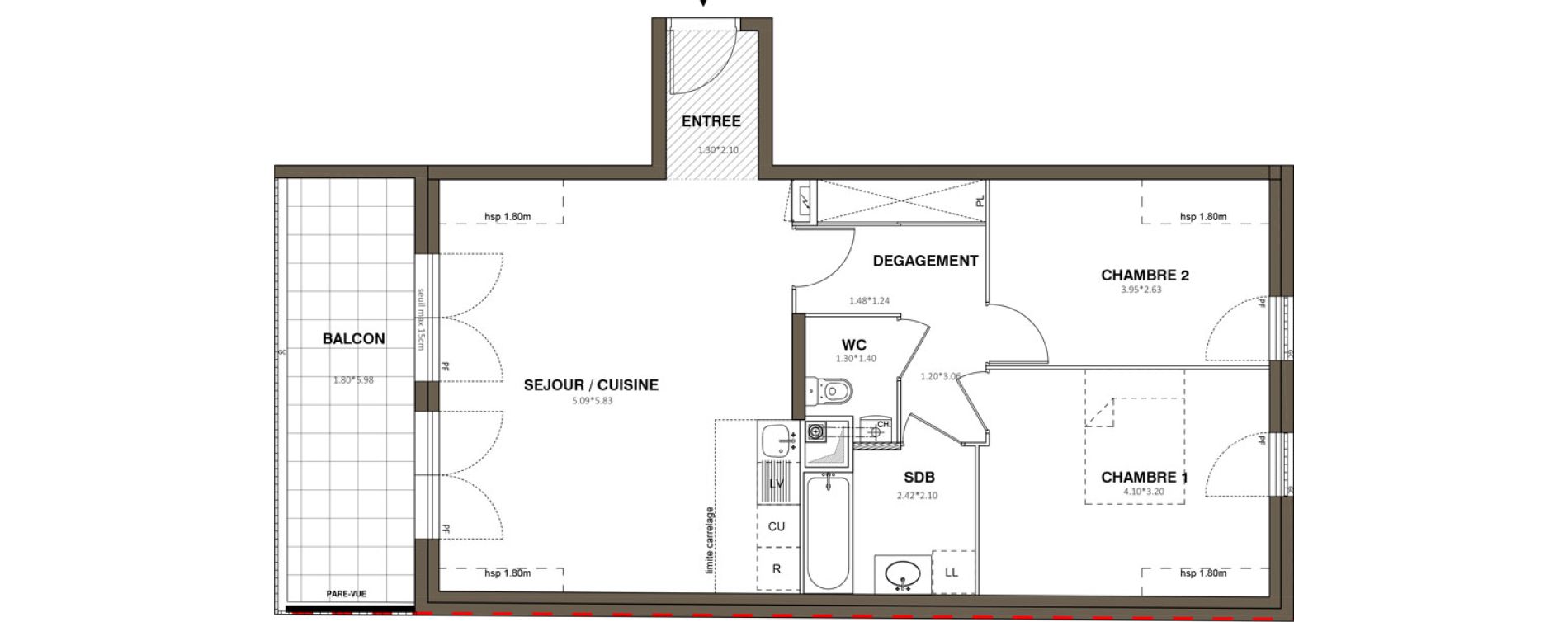 Appartement T3 de 65,72 m2 &agrave; Ach&egrave;res Le ch&ecirc;ne feuillu
