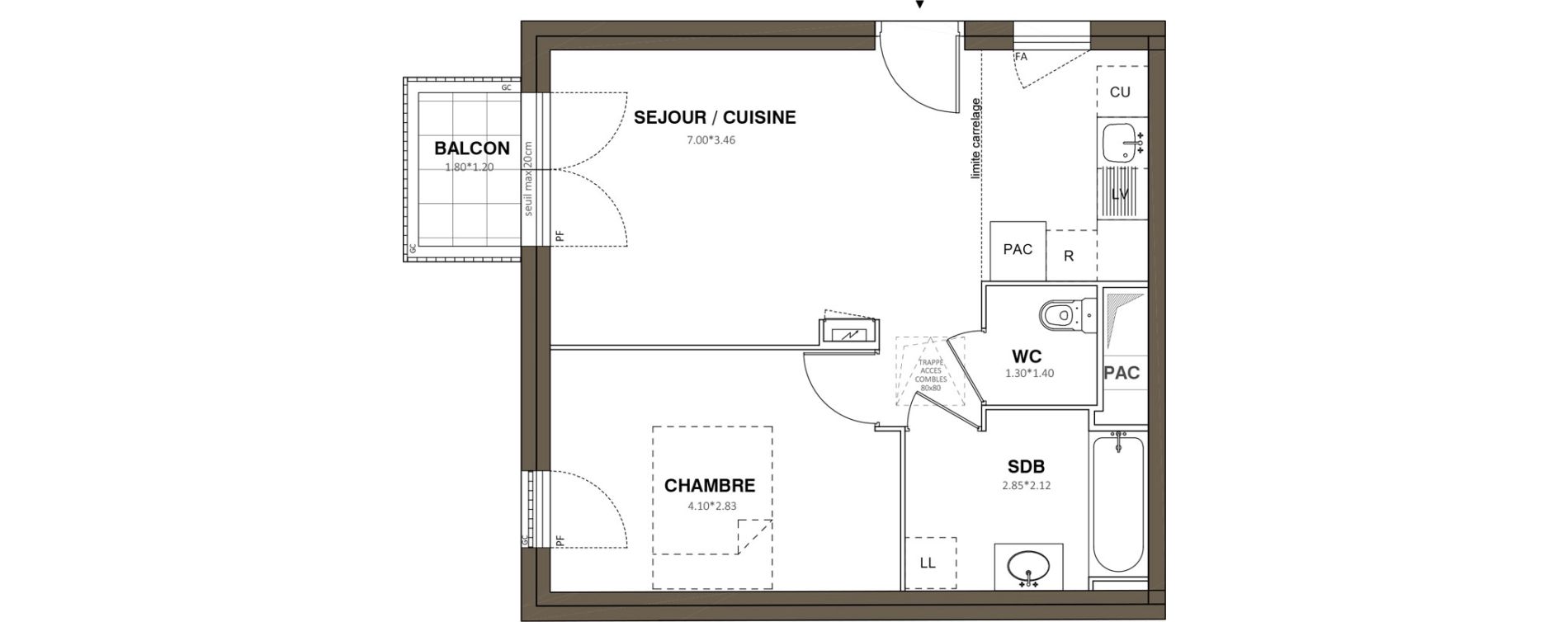 Appartement T2 de 42,37 m2 &agrave; Ach&egrave;res Le ch&ecirc;ne feuillu