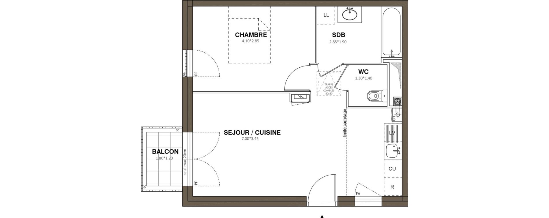 Appartement T2 de 42,75 m2 &agrave; Ach&egrave;res Le ch&ecirc;ne feuillu